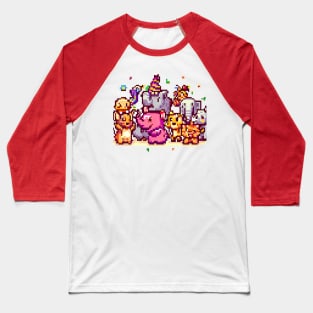 A group of animals having a party or celebrating a holiday, pixel art Baseball T-Shirt